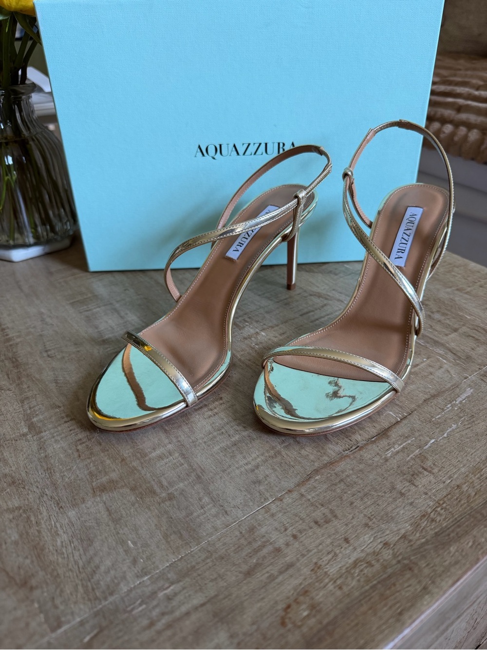 Aquazzura Metallic Gold Strappy High Heel Sandals